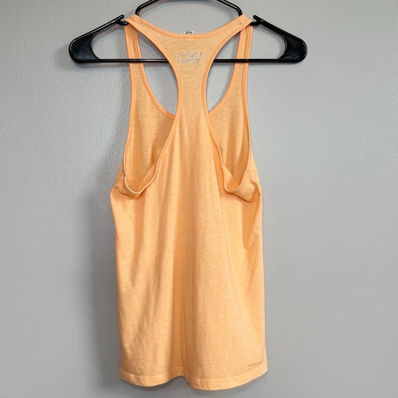 4/25$ Under Armour Relaxed Racerback Tank Top Orange With Blue Logo Small - Picture 2 of 8